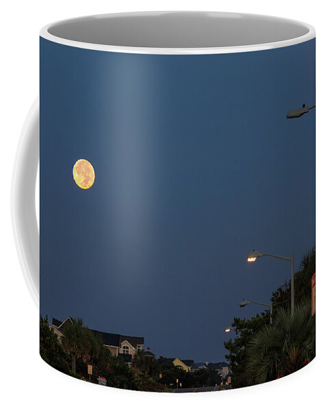 Moon Coffee Mug featuring the photograph Moonlight Lighthouse by Nick Noble