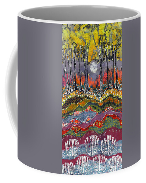 Batik Coffee Mug featuring the tapestry - textile Moonlight Over Spring by Carol Law Conklin