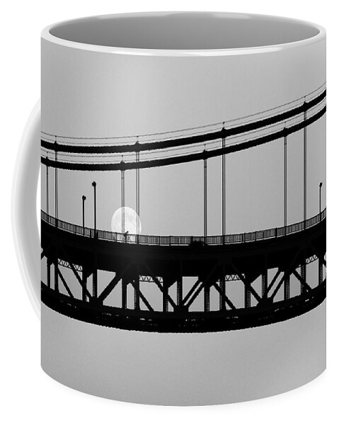 Industrial Art Coffee Mug featuring the photograph Moonlight Ride -- Bicyclist on the Golden Gate Bridge in San Francisco, California by Darin Volpe