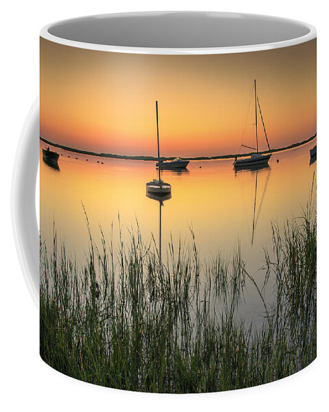 Moored Boats Coffee Mug featuring the photograph Moored Boats at Sunrise by Darius Aniunas