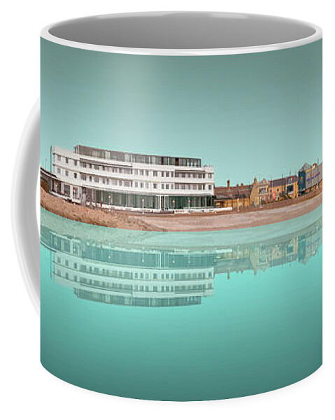 Morecambe Coffee Mug featuring the digital art Morecambe West End 1 - Aqua by Joe Tamassy