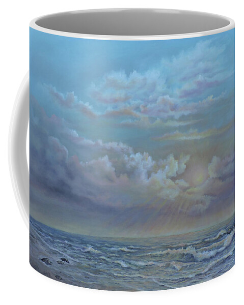 Landscape Coffee Mug featuring the painting Morning At The Ocean by Katalin Luczay