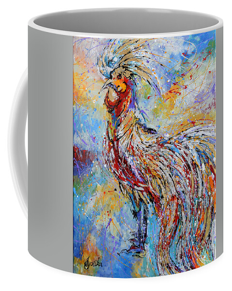 Long Tail Rooster Coffee Mug featuring the painting Morning Call by Jyotika Shroff