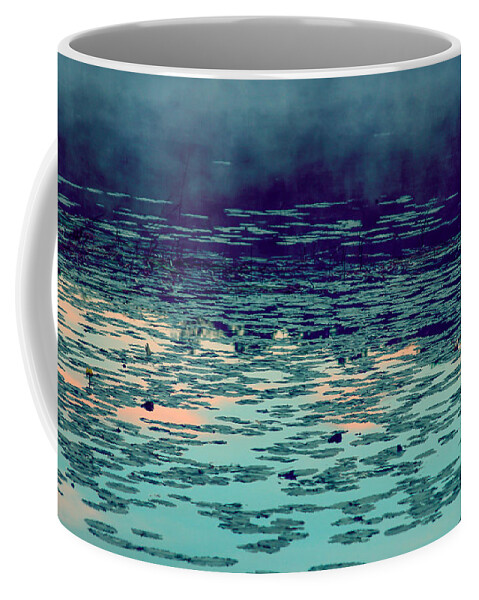 Morning Fog In The Lily Patch In Blues Coffee Mug featuring the photograph Morning Fog in the Lily Patch in Blues by Bonnie Follett