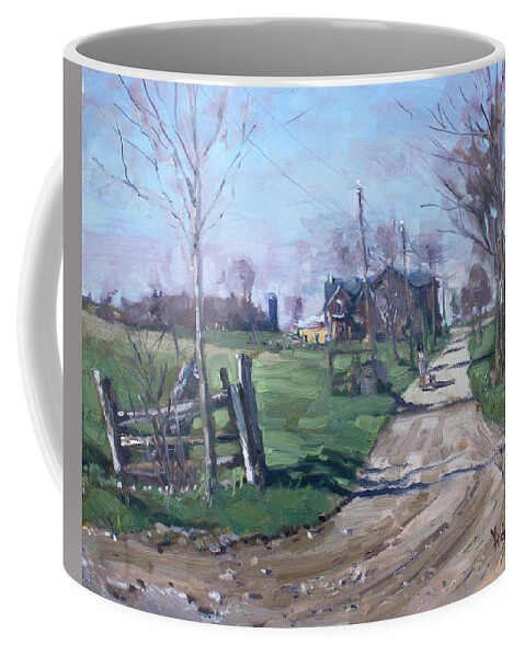 Farm Coffee Mug featuring the painting Morning in the Farm Georgetown by Ylli Haruni