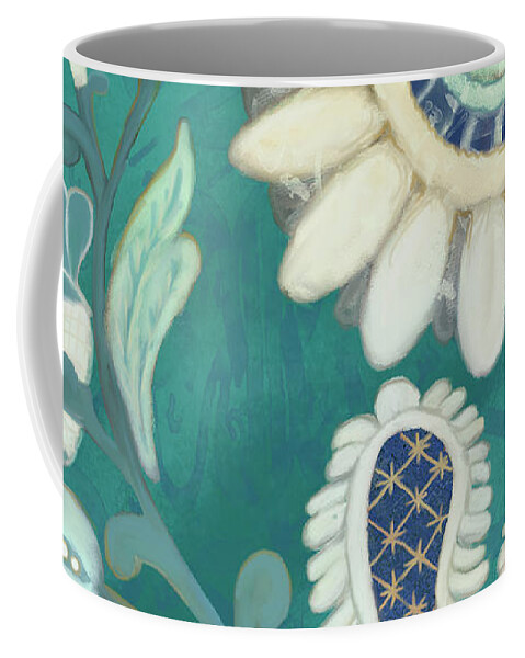 Moroccan Coffee Mug featuring the painting Moroccan Paisley Peacock Blue 2 by Audrey Jeanne Roberts