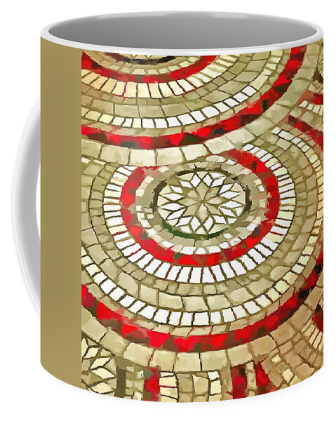 Red Coffee Mug featuring the painting Mosaic Circular Pattern In Red and Gold by Taiche Acrylic Art