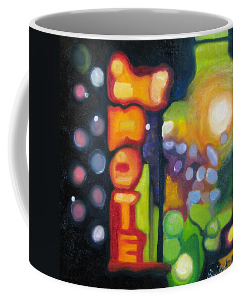 N Coffee Mug featuring the painting Motel Lights by Patricia Arroyo