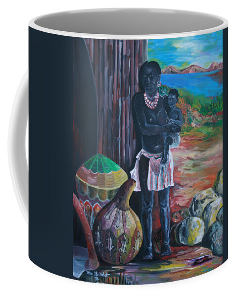 Mother And Child 2 Coffee Mug featuring the painting Mother and Child 2 by Obi-Tabot Tabe