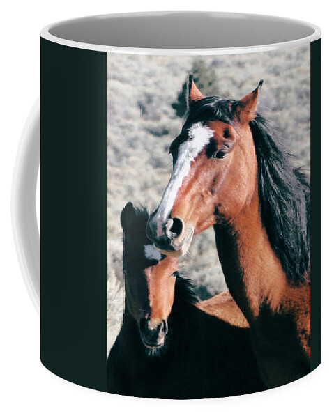Horse Coffee Mug featuring the photograph Mother and Colt Wild by Terry Fiala