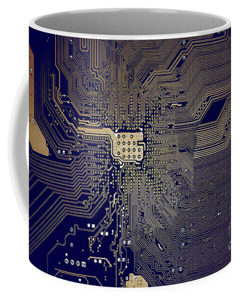 Digital Coffee Mug featuring the photograph Motherboard Architecture Blue by Alex Hiemstra