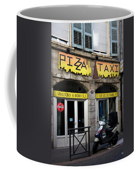 Pizza Shop Coffee Mug featuring the photograph Motorbike Pizza Delivery by Sally Weigand
