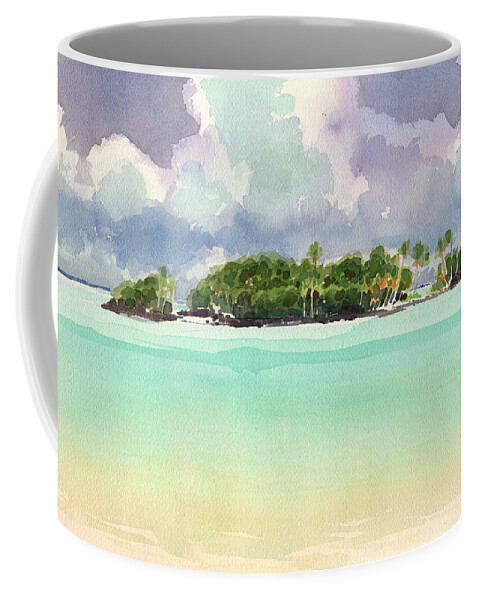 Landscape Coffee Mug featuring the painting Motu Rapota, Aitutaki, Cook Islands, South Pacific by Judith Kunzle