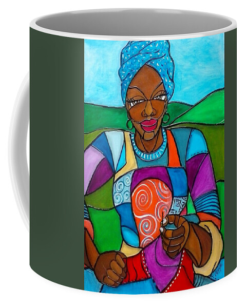 African-american Woman Coffee Mug featuring the painting Mountain Quilter by Jenny Pickens