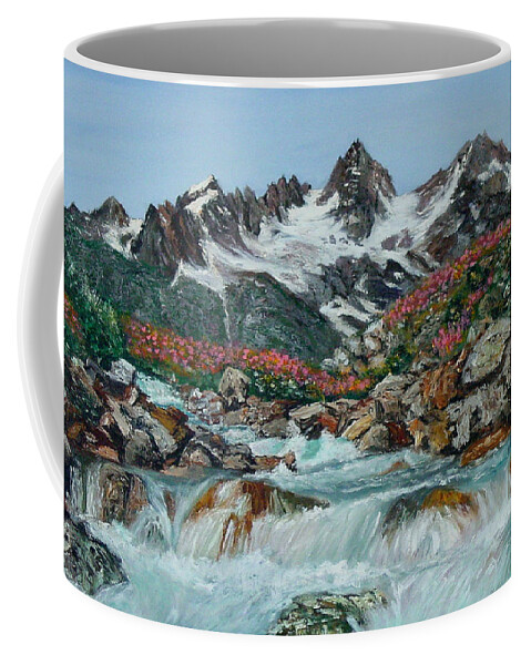 Mountain Coffee Mug featuring the painting Mountain Stream by Quwatha Valentine