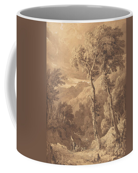 Scottish Art Coffee Mug featuring the drawing Mountainous Landscape with a Party of Travellers by Hugh William Williams