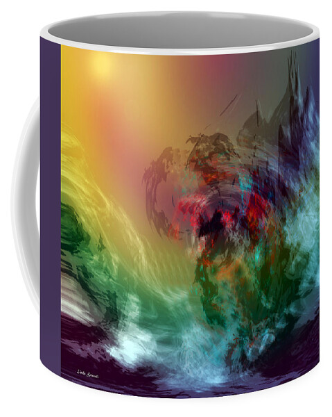 Sea Art Coffee Mug featuring the digital art Mountains crumble to the Sea by Linda Sannuti