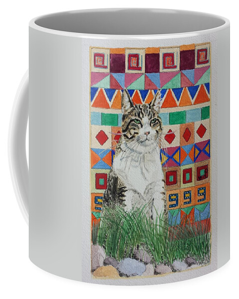 Quilt Coffee Mug featuring the painting Mozart in the Grass by Vera Smith