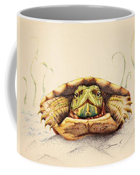 Turtle Coffee Mug featuring the drawing Mr. Flo by Katharina Bruenen