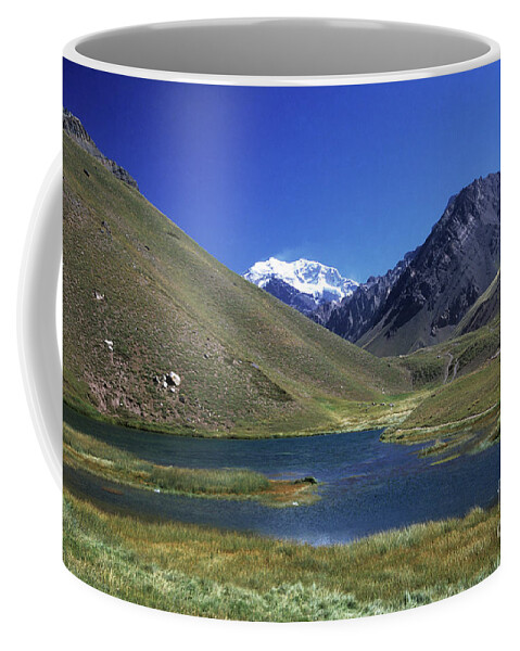 Argentina Coffee Mug featuring the photograph Mt Aconcagua and Laguna Horcones by James Brunker