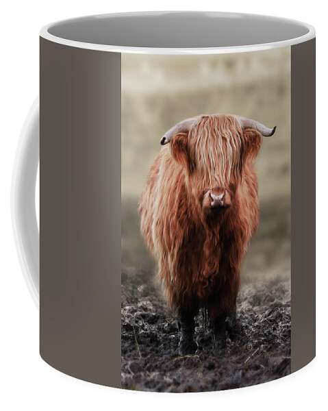 Highland Cow Coffee Mug featuring the photograph Muddy Moo the Heilan Coo by Veli Bariskan