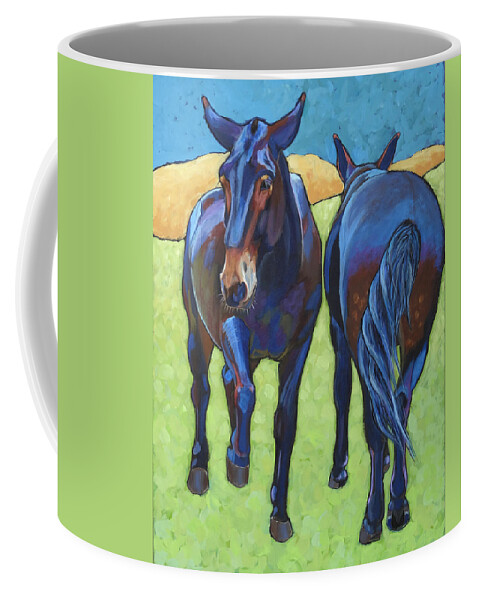 Mule Coffee Mug featuring the painting Mules Head to Tail by Ande Hall