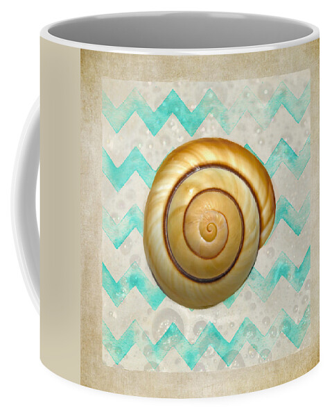 Mollusk Shell Coffee Mug featuring the photograph Mollusk Sea Shell In Modern Waves by Sandi OReilly