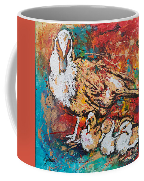 Muscovy Duck And Ducklings. Birds Coffee Mug featuring the painting Muscovy Ducklings by Jyotika Shroff