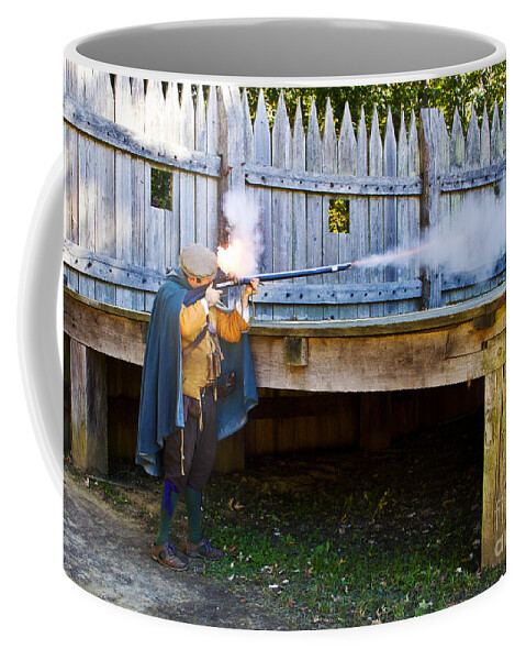 Buildings Coffee Mug featuring the photograph Musket Fire by Kathy McClure