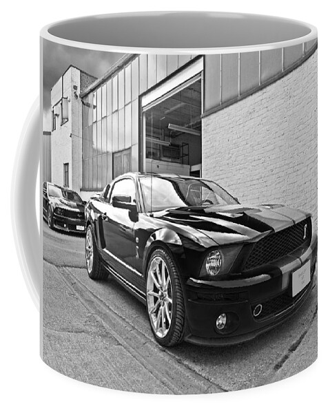 Ford Mustang Coffee Mug featuring the photograph Mustang Alley in Black and White by Gill Billington