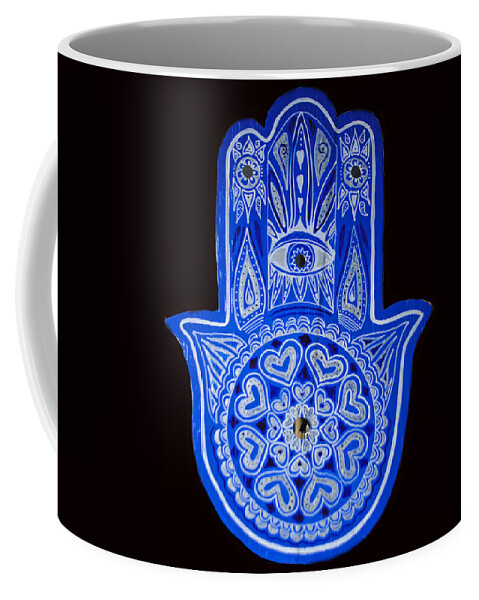 Blue Hamsa Coffee Mug featuring the painting My Blue Hamsa by Patricia Arroyo