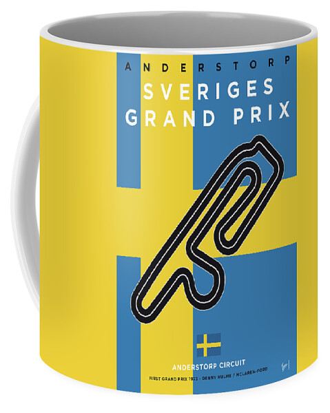 Swedish Coffee Mug featuring the digital art My F1 ANDERSTORP Race Track Minimal Poster by Chungkong Art