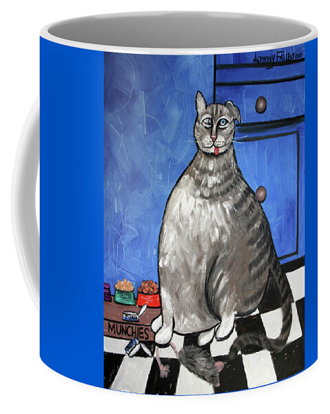  Abstract Coffee Mug featuring the painting My Fat Cat On Medical Catnip by Anthony Falbo