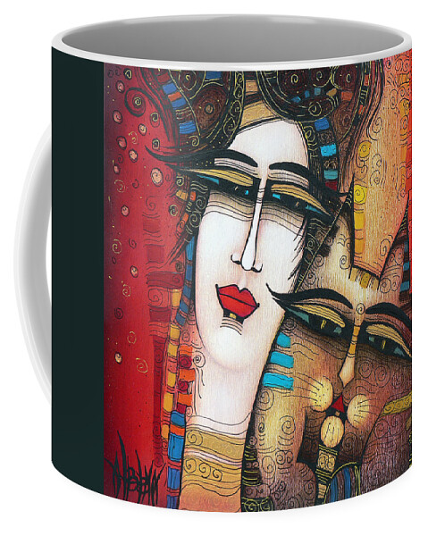 Cat Coffee Mug featuring the painting My friend the cat by Albena Vatcheva