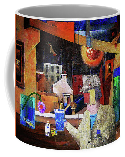 Valbyrne Coffee Mug featuring the mixed media My Window on the world by Val Byrne