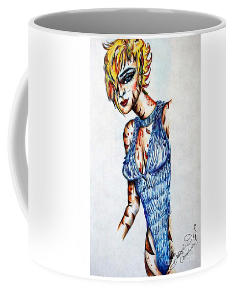 Art Coffee Mug featuring the drawing Mysterious Kitty by Georgia Doyle