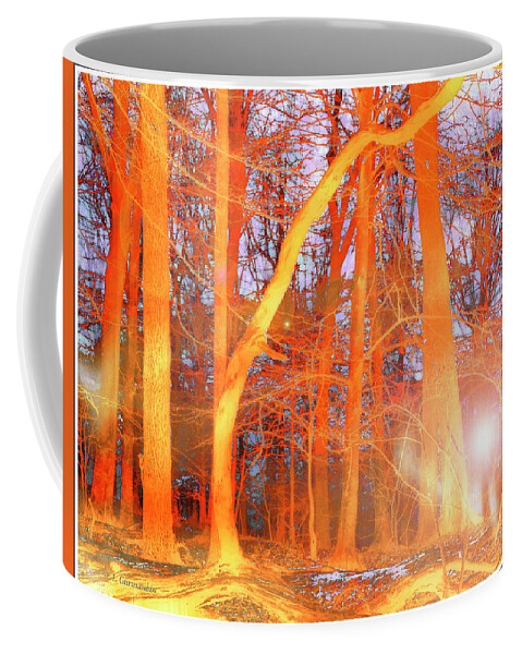 Mysterious Coffee Mug featuring the digital art Mysterious Light in the Woods by A Macarthur Gurmankin