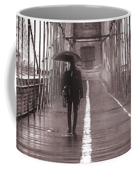 Brooklyn Bridge Coffee Mug featuring the photograph Mystery Man Of Brooklyn by Az Jackson