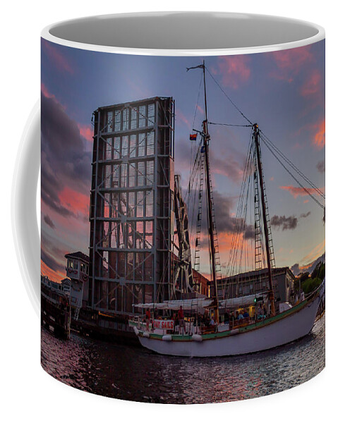 Mystic Coffee Mug featuring the photograph Mystic Drawbridge Sunset Cruse by Kirkodd Photography Of New England