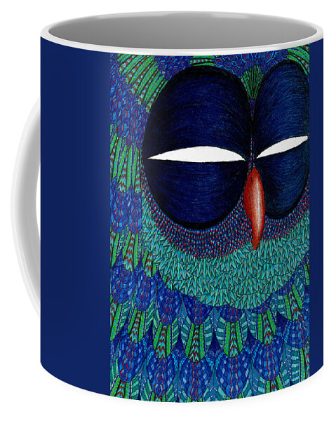 Owl Coffee Mug featuring the drawing Mystic Sovicka by Baruska A Michalcikova