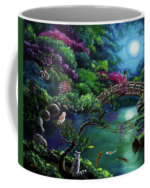 Japanese Coffee Mug featuring the painting Mystical Moon Gazing by Laura Iverson