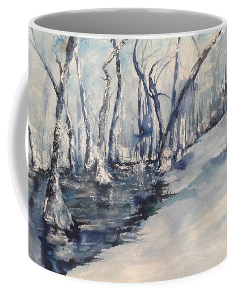 North Little Rock Coffee Mug featuring the painting Nancy's Creek Winter of 2012 by Robin Miller-Bookhout
