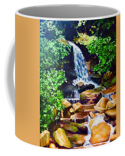 Nantahala National Forest Coffee Mug featuring the painting Nantahala Waterfall by AnnaJo Vahle