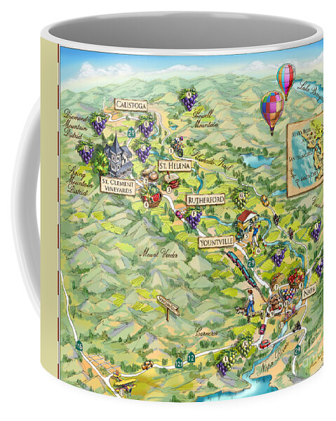Napa Valley Coffee Mug featuring the painting Napa Valley Illustrated Map by Maria Rabinky
