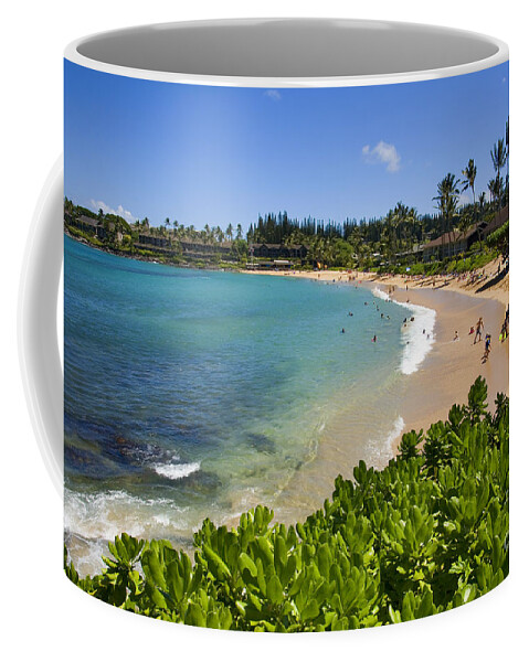 Bay Coffee Mug featuring the photograph Napili Bay with visitors by Ron Dahlquist - Printscapes