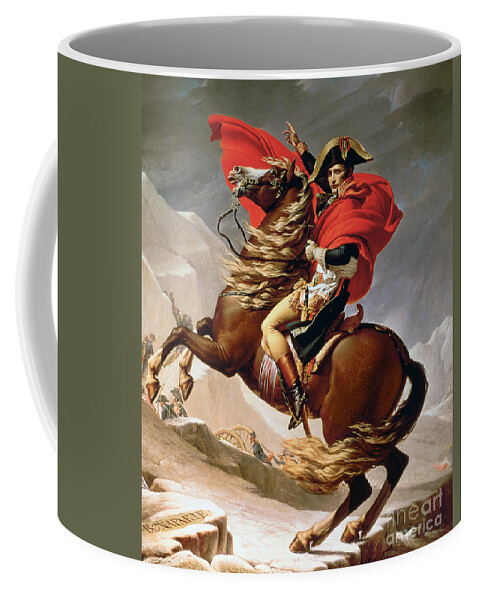 Bonaparte; Mounted; Portrait; Horse; Horseback; Male; Marengo; Rearing; Napoleon I; 1769-1821 Coffee Mug featuring the painting Napoleon Crossing the Alps by Jacques Louis David