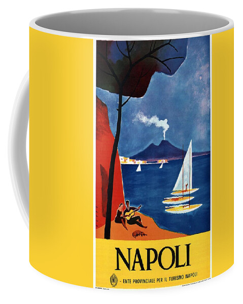 Napoli Coffee Mug featuring the mixed media Napoli - Naples, Italy - Beach - Retro Advertising Poster - Vintage Poster by Studio Grafiikka