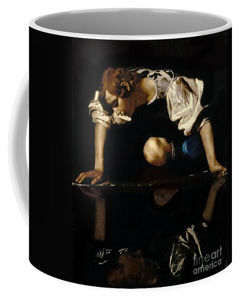 Narcissus Coffee Mug featuring the painting Narcissus by Caravaggio