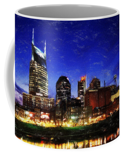 Landscape Coffee Mug featuring the painting Nashville At Twilight by Dean Wittle
