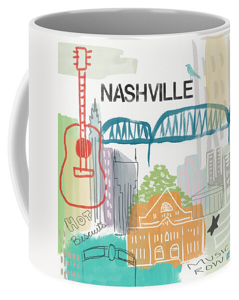 Nashville Coffee Mug featuring the painting Nashville Cityscape- Art by Linda Woods by Linda Woods